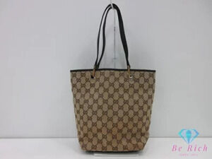 Gucci Handbag Tote Bag Beige Brown GG Canvas Leather